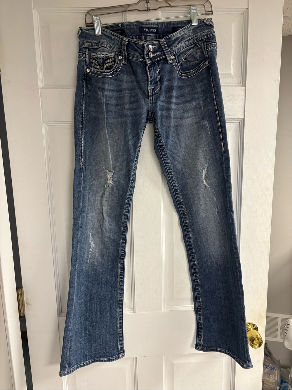 Vigoss Women's Faded Blue Flare Jeans with Light Distressing